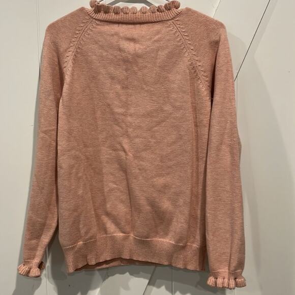 BTFBM Women’s Pink Quarter Button Sweater Ruffled Collar & Sleeves Size Small - Picture 2 of 6